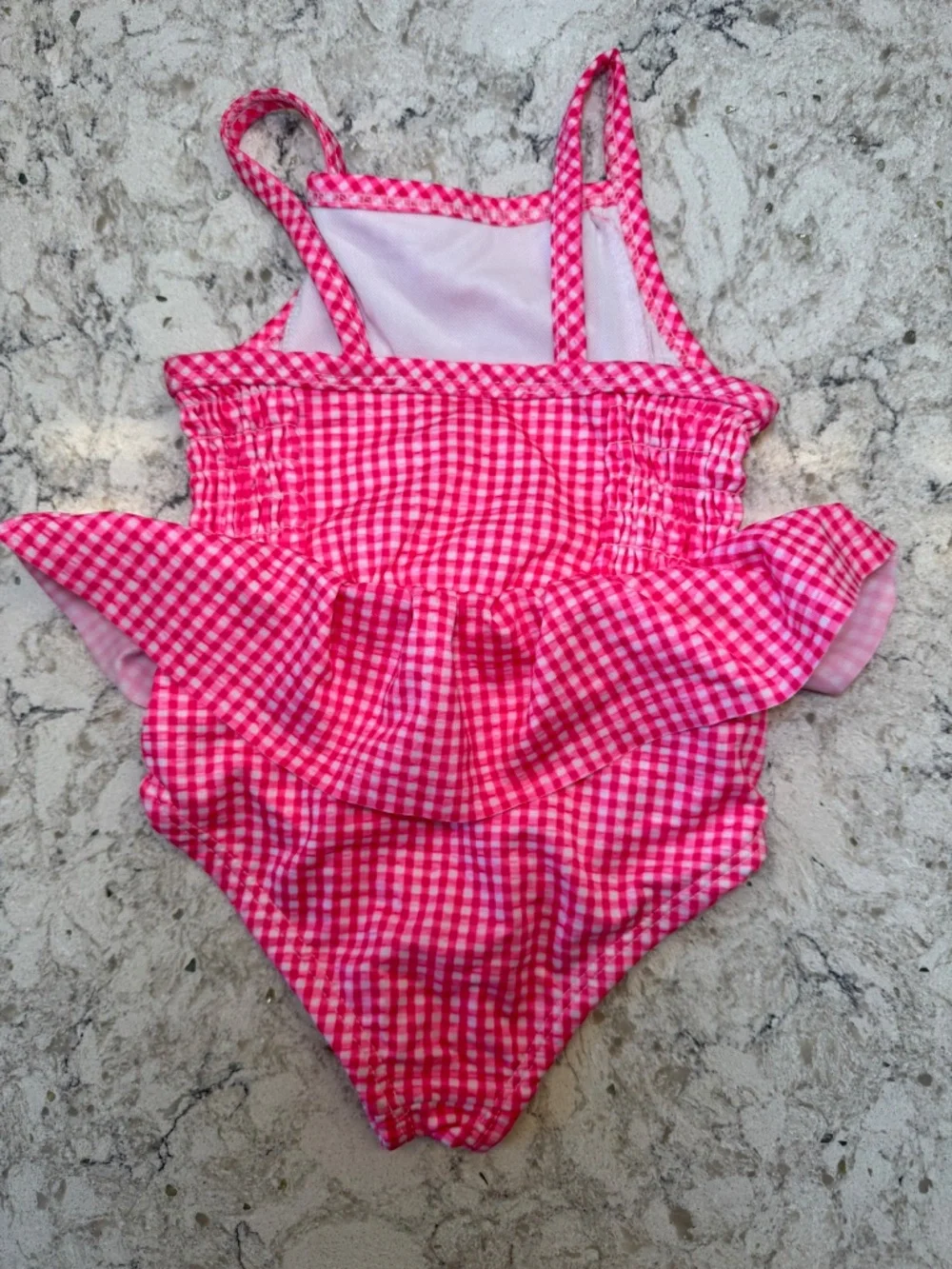 Girl's PENELOPE MACK suimsuit One Piece Size 2 T Pink & white gingham ruffle